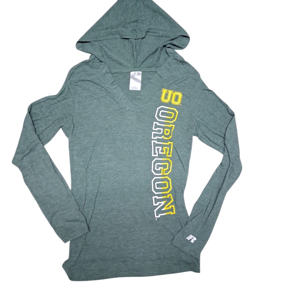 Russell Athletic U of O Green V-Neck Hooded Sweater